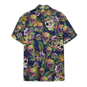 Sugar Skull And Leaves Pattern Hawaiian Shirt,Hawaiian Shirt Gift, Christmas Gift