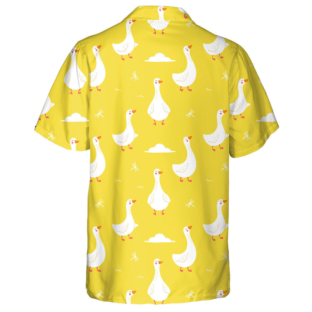 Hand Drawn Cute Duck On A Yellow Background Hawaiian Shirt, Hawaiian Shirt Gift, Christmas Gift