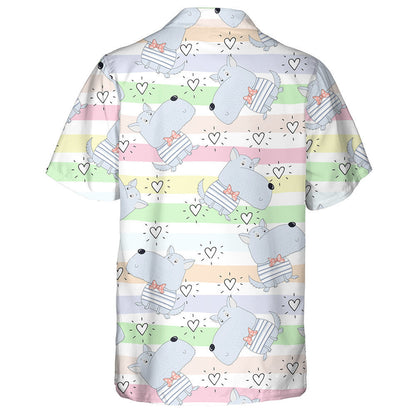 Cartoon Dogs And Heart Isolated Background Hawaiian Shirt, Hawaiian For Gift