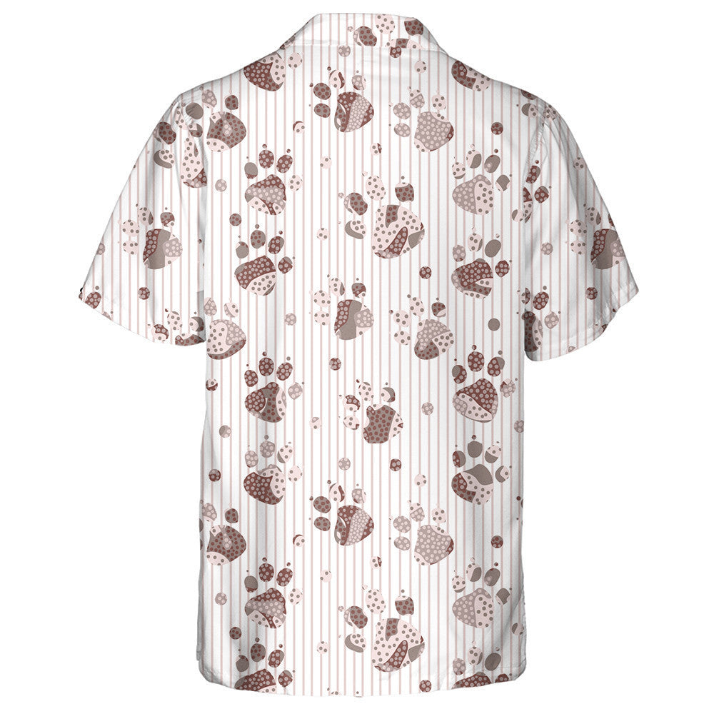 Cat Or Dog Footprints On White Striped Background Hawaiian Shirt, Hawaiian Shirt Gift, Christmas Gift