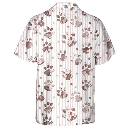 Cat Or Dog Footprints On White Striped Background Hawaiian Shirt, Hawaiian Shirt Gift, Christmas Gift