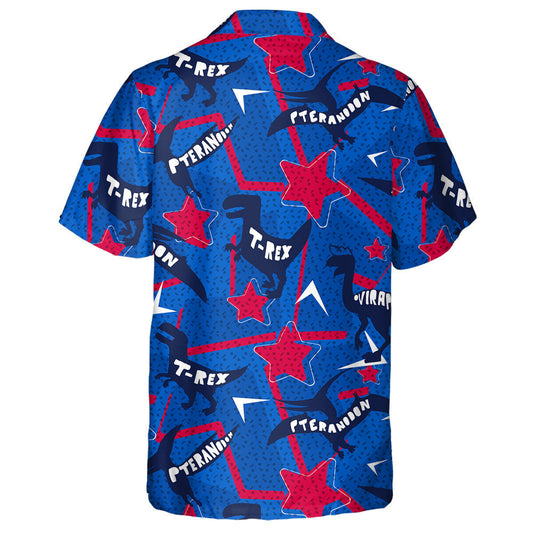 Modern Red And Blue Star Background With Different Dinosaur Hawaiian Shirt, Hawaiian Shirt Gift, Christmas Gift