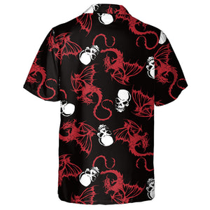 White Skull And Flying Red Dragon On Dark Hawaiian Shirt, Hawaiian Shirt Gift, Christmas Gift