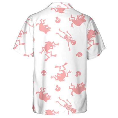 Halloween Wolf And Skeleton Pink Style Hawaiian Shirt, Hawaiian For Gift