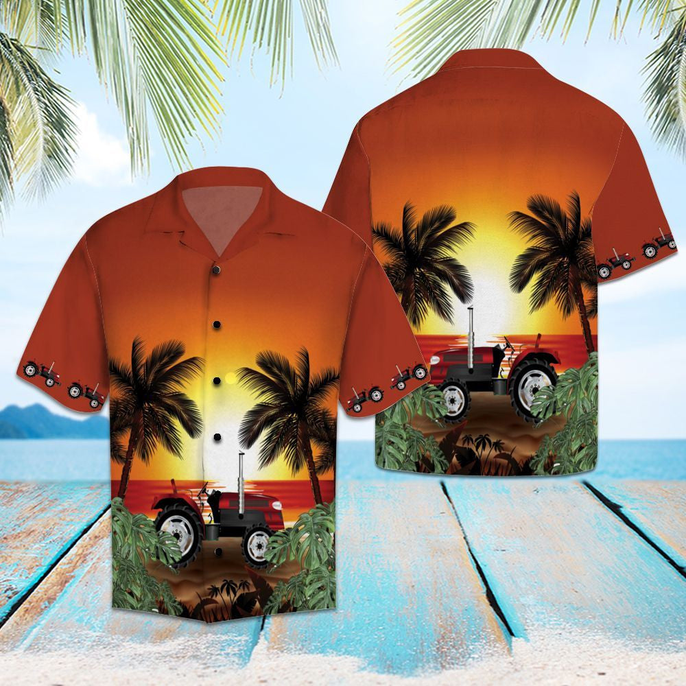 Amazing Legend Tractor Palm Tree Beach Sunset Pattern Hawaiian Shirt, Hawaiian Shirt Gift, Christmas Gift