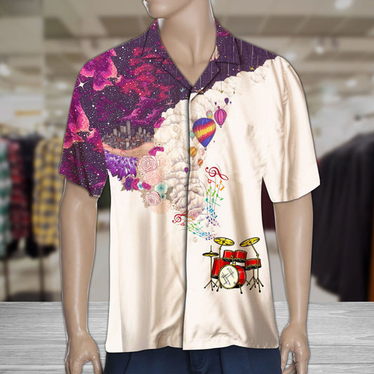 Red And Yellow Drum Set Under Galaxy Sky Hawaiian Shirt, Hawaiian Shirt Gift, Christmas Gift