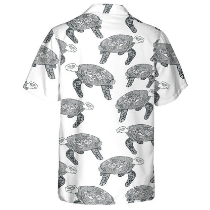 Hand Drawn Ethnic With Turtles Black And White Hawaiian Shirt, Hawaiian Shirt Gift, Christmas Gift
