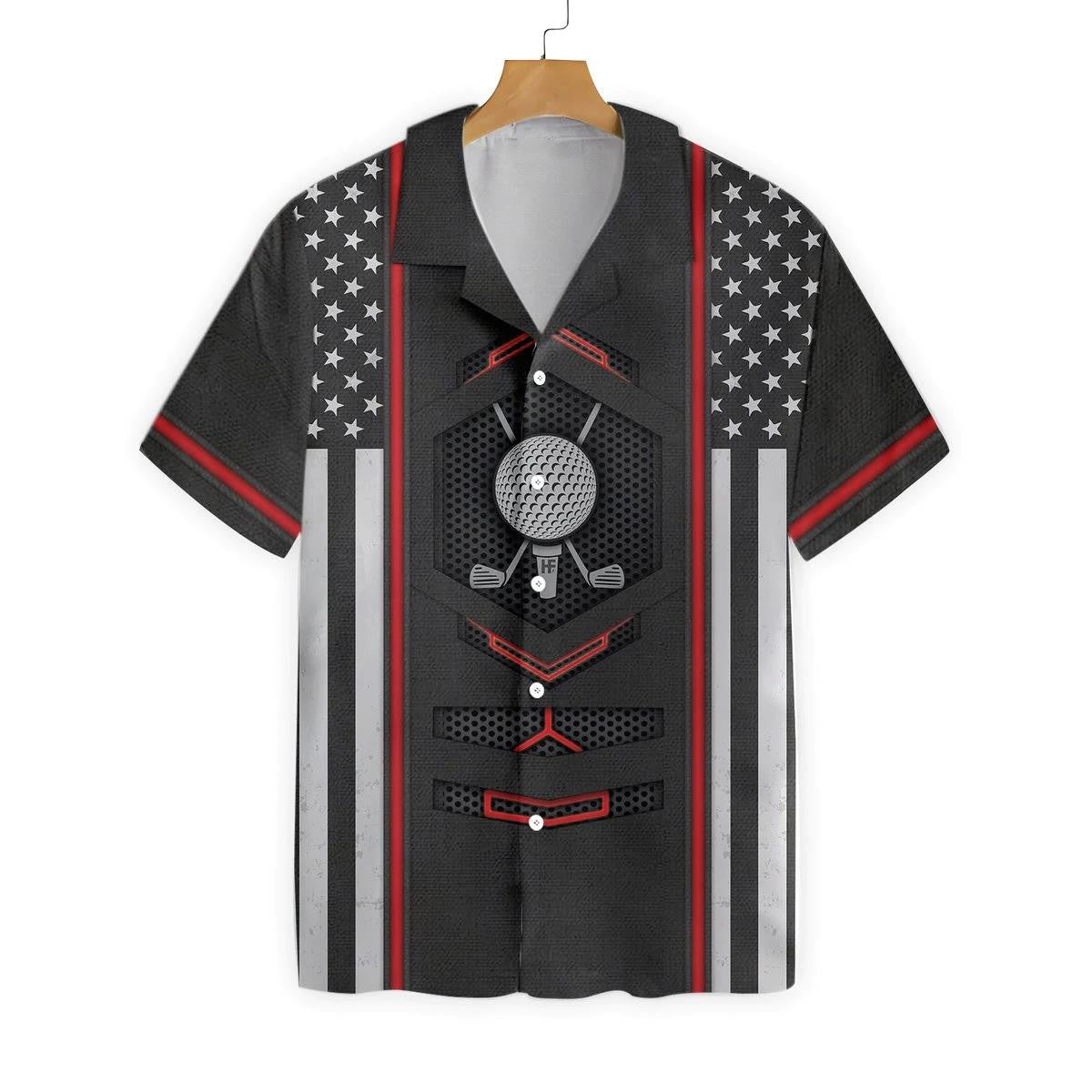 Black American Flag Golf Clubs And Ball Pattern Hawaiian Shirt, Hawaiian Shirt Gift, Christmas Gift