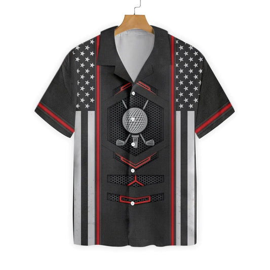 Black American Flag Golf Clubs And Ball Pattern Hawaiian Shirt, Hawaiian Shirt Gift, Christmas Gift
