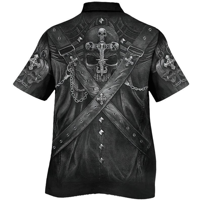Skull Strapped All Over Silver Pattern Hawaiian Shirt,Hawaiian Shirt Gift, Christmas Gift