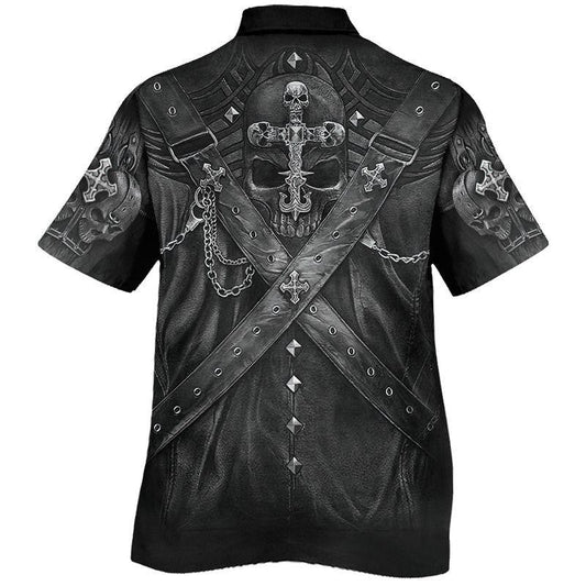 Skull Strapped All Over Silver Pattern Hawaiian Shirt,Hawaiian Shirt Gift, Christmas Gift