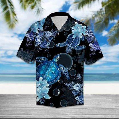 Watercolor Turtle Into The Ocean Pattern Hawaiian Shirt, Hwaiian For Gift
