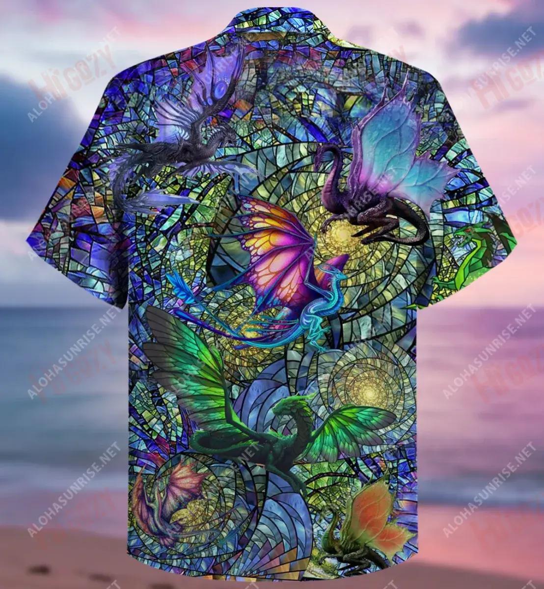Dragon Kaleidoscope Unisex Short Hawaiian Shirt Ocean Aloha Shirt Tactical Hawaiian Shirt Hawaiian Shirts For Women, Hawaiian Shirt Gift, Christmas Gift