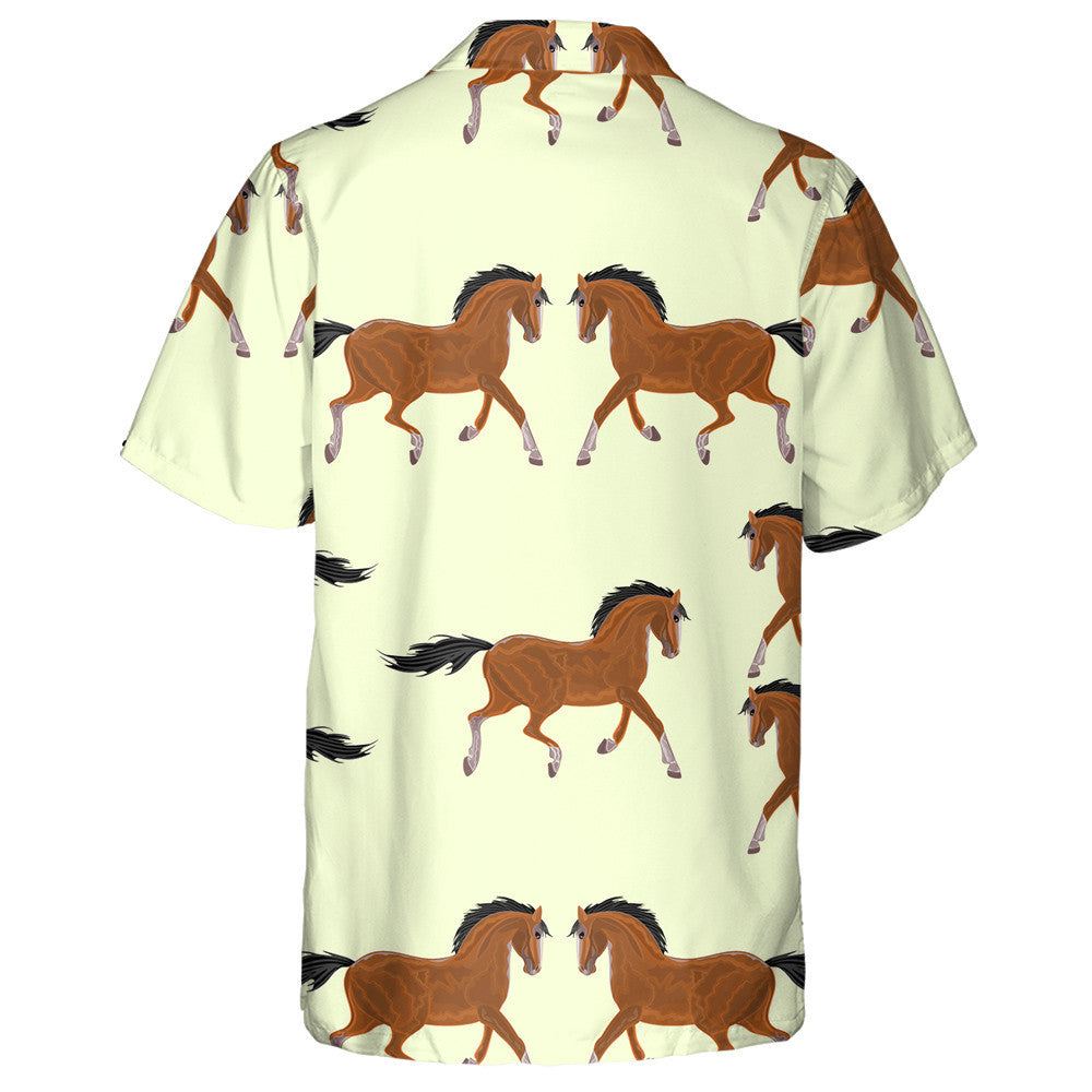 Brown Horse On Light Yellow Background Hawaiian Shirt, Hawaiian For Gift