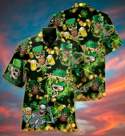 Irish Skull Love Beer Happy Saint Patrick's Day Hawaiian Shirt, Hawaiian Shirt Gift, Christmas Gift