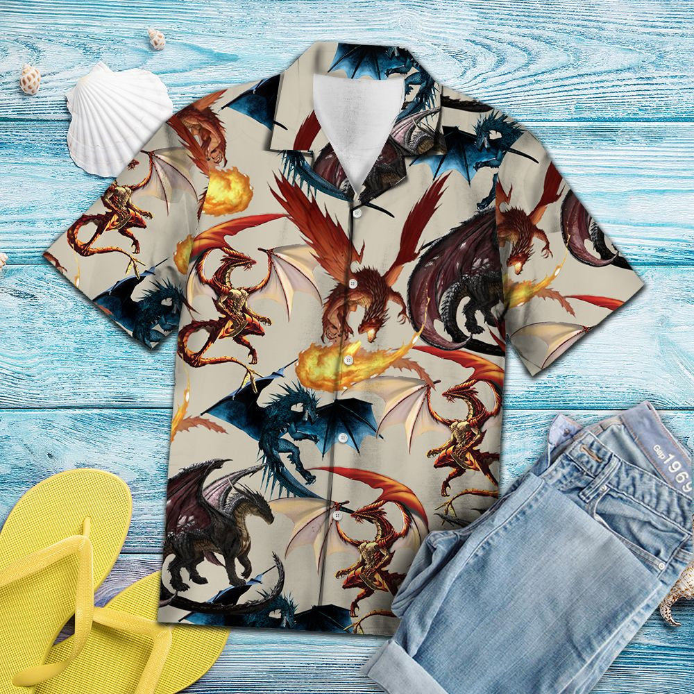 Red And Blue Dragon Breathe Fire Hawaiian Shirt,Hawaiian Shirt Gift, Christmas Gift