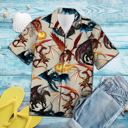Red And Blue Dragon Breathe Fire Hawaiian Shirt,Hawaiian Shirt Gift, Christmas Gift