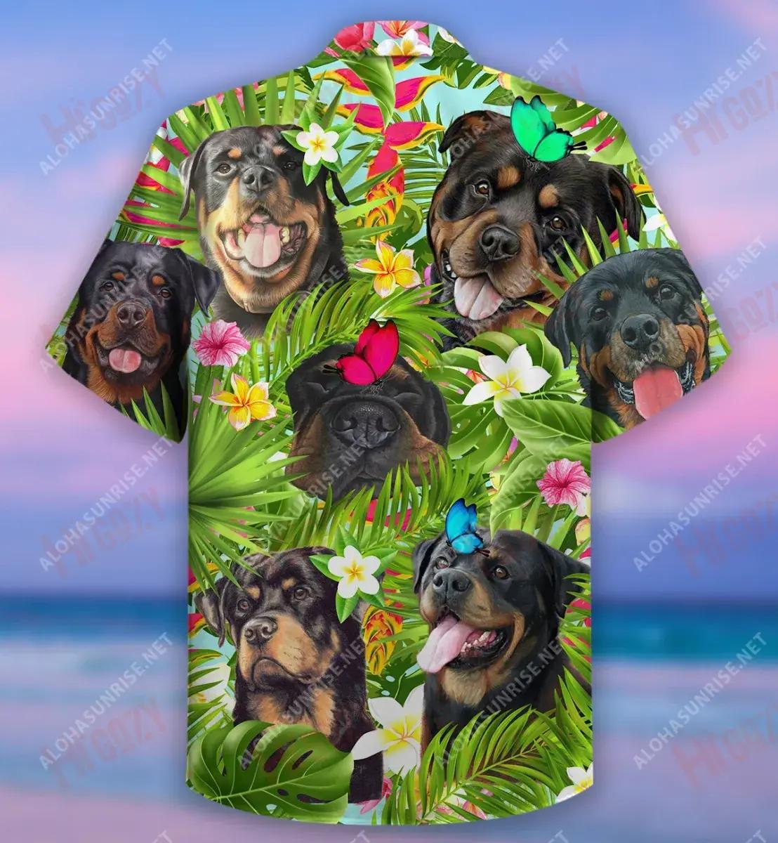 Happy Summer With Rottweiler Unisex Hawaiian Shirt Summer Short Sleeve Custom Hawaiian Shirts Hawaiian Shirts For Men, Hawaiian Shirt Gift, Christmas Gift