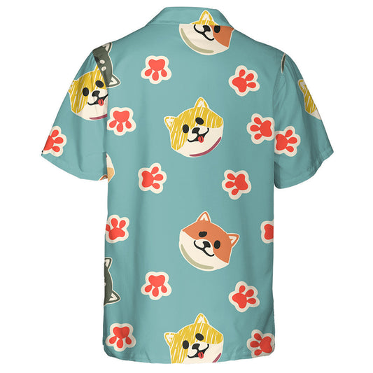 Cartoon Japanese Shiba Inu Dog Isolated Background Hawaiian Shirt, Hawaiian Shirt Gift, Christmas Gift