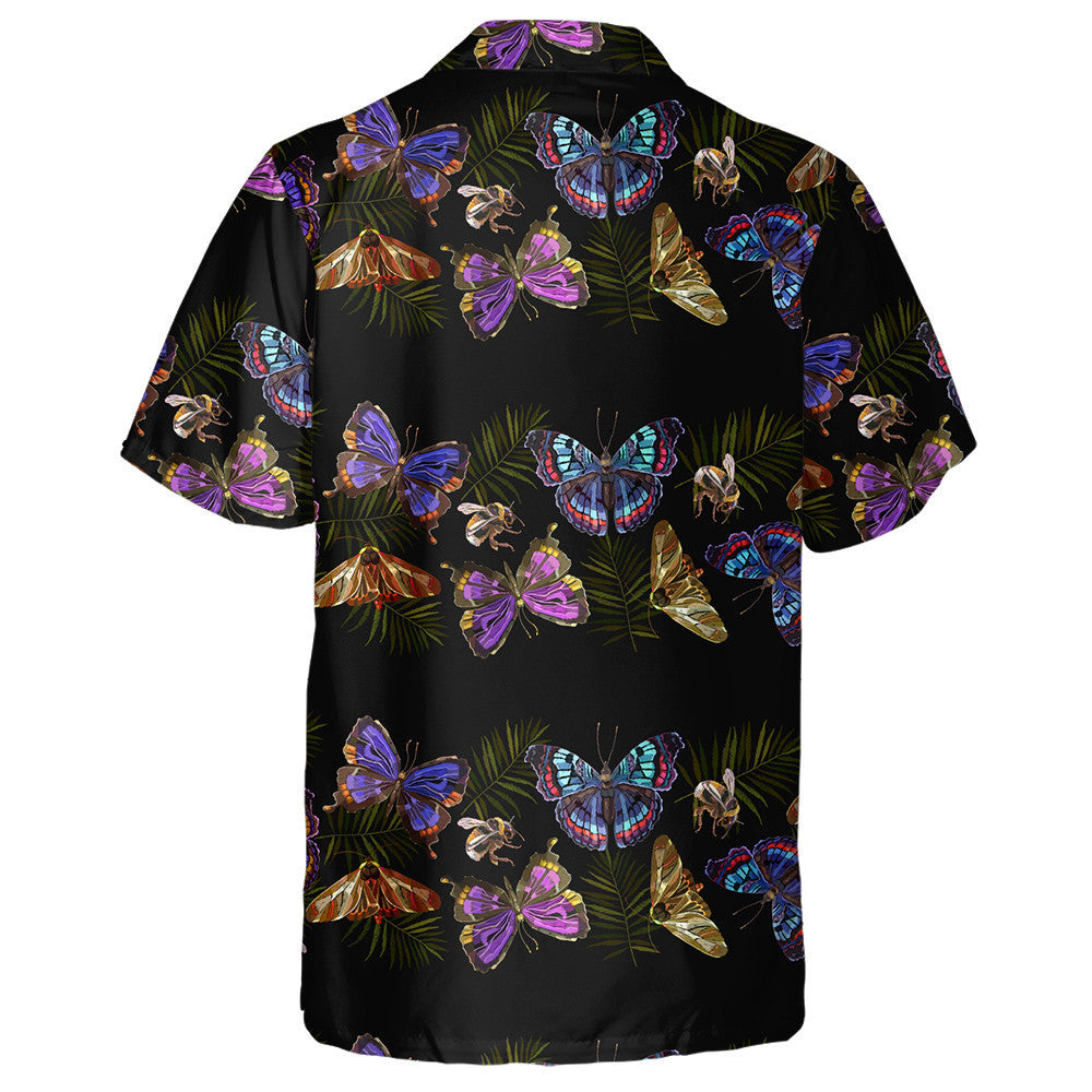 Hand Drawn Butterflies And Bumble Bee Hawaiian Shirt, Hawaiian For Gift