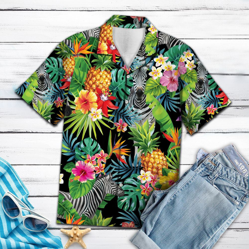 Appealing Hiding Zebra With Tropical Plant Pattern Hawaiian Shirt, Hawaiian Shirt Gift, Christmas Gift