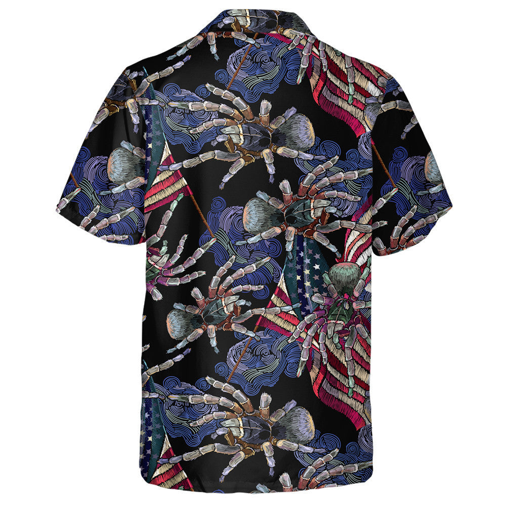 Embroidery Spider Rippled American Flag Night Sky Hawaiian Shirt, Hawaiian Shirt Gift, Christmas Gift