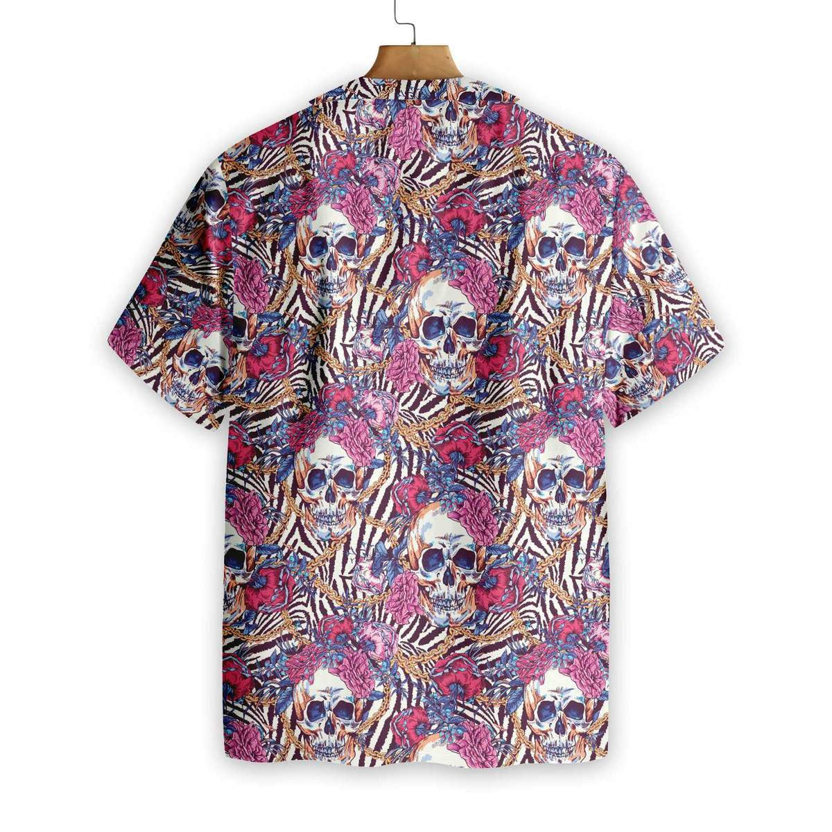 Skull With Roses On Zebra Background Pattern Hawaiian Shirt, Hawaiian Shirt Gift, Christmas Gift