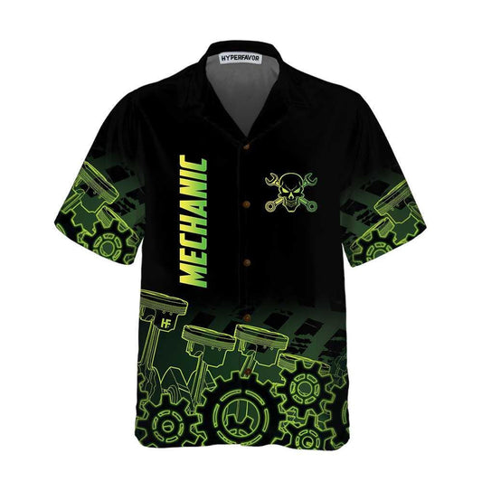 Green Steampunk Gear Mechanic Themed Black Green Design Hawaiian Shirt, Hawaiian Shirt Gift, Christmas Gift