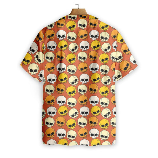 Cute Skull On Orange Background Pattern Hawaiian Shirt,Hawaiian Shirt Gift, Christmas Gift