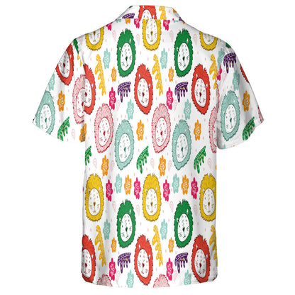 Colorful Lion Face With Flower On White Background Hawaiian Shirt, Hawaiian Shirt Gift, Christmas Gift