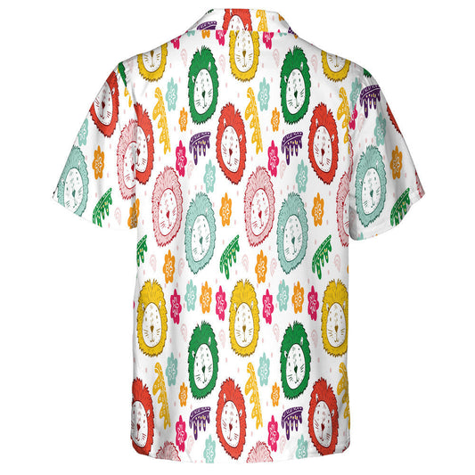 Colorful Lion Face With Flower On White Background Hawaiian Shirt, Hawaiian Shirt Gift, Christmas Gift