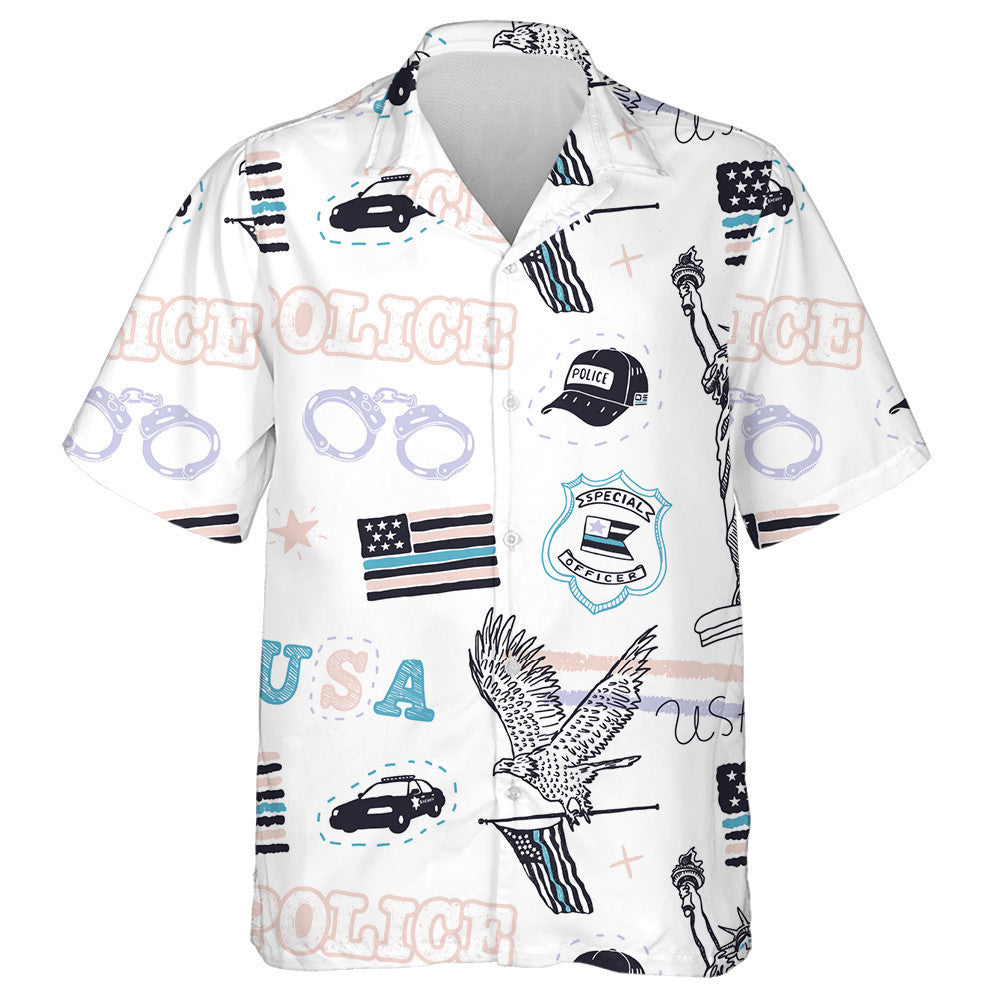 Retro USA Police Flag Eagle Liberty Statue Pattern Hawaiian Shirt, Hawaiian Shirt Gift, Christmas Gift