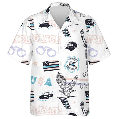 Retro USA Police Flag Eagle Liberty Statue Pattern Hawaiian Shirt, Hawaiian Shirt Gift, Christmas Gift