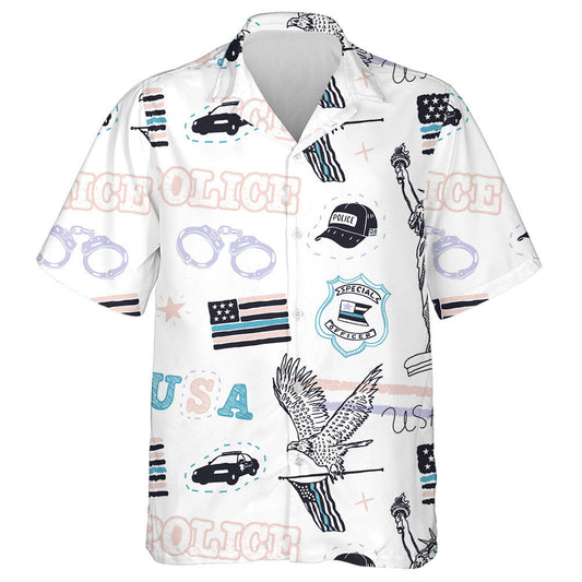 Retro USA Police Flag Eagle Liberty Statue Pattern Hawaiian Shirt, Hawaiian Shirt Gift, Christmas Gift