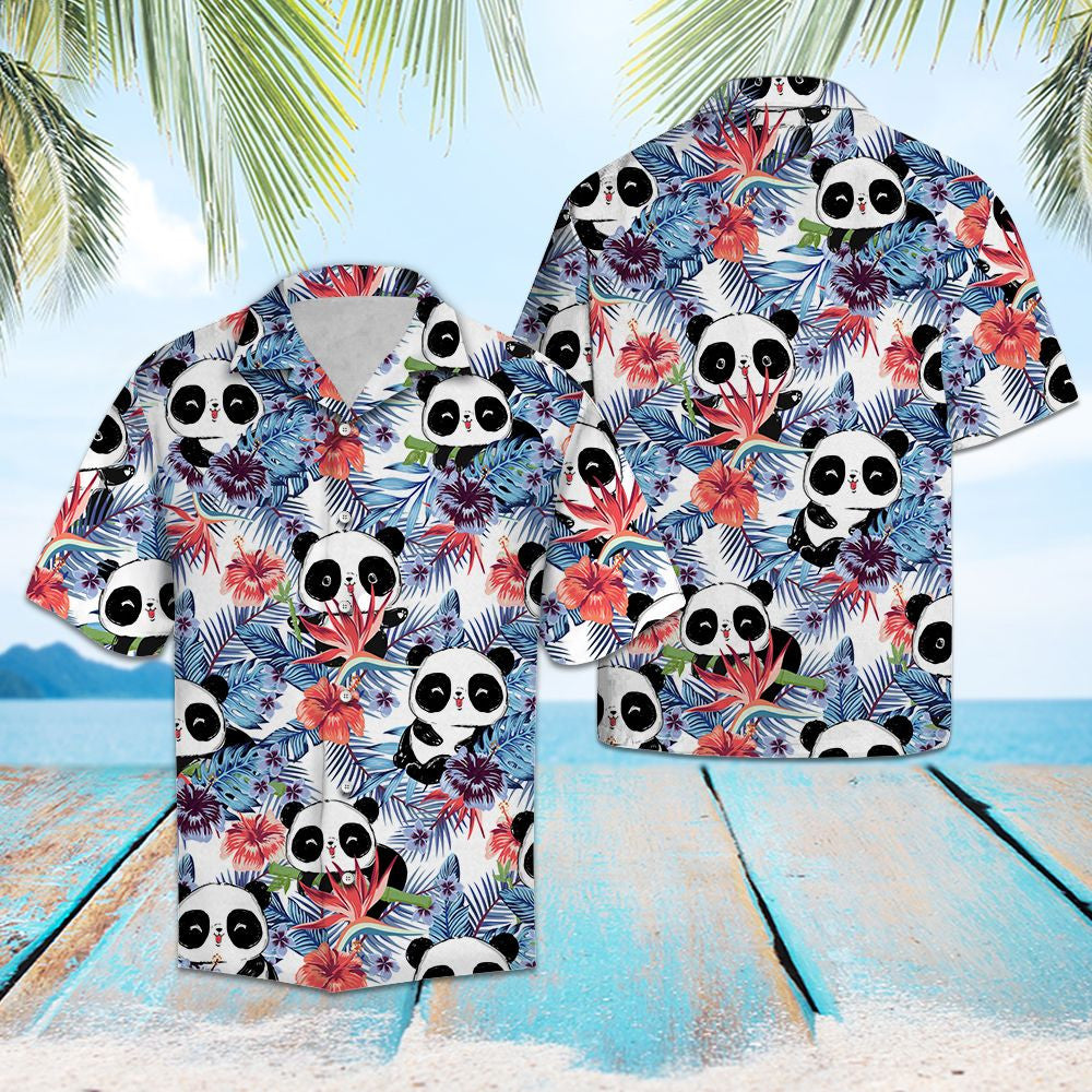 Panda Tropical Palm Leaves Summer Vacation Themed Hawaiian Shirt Hawaiian Shirt Gift, Christmas Gift