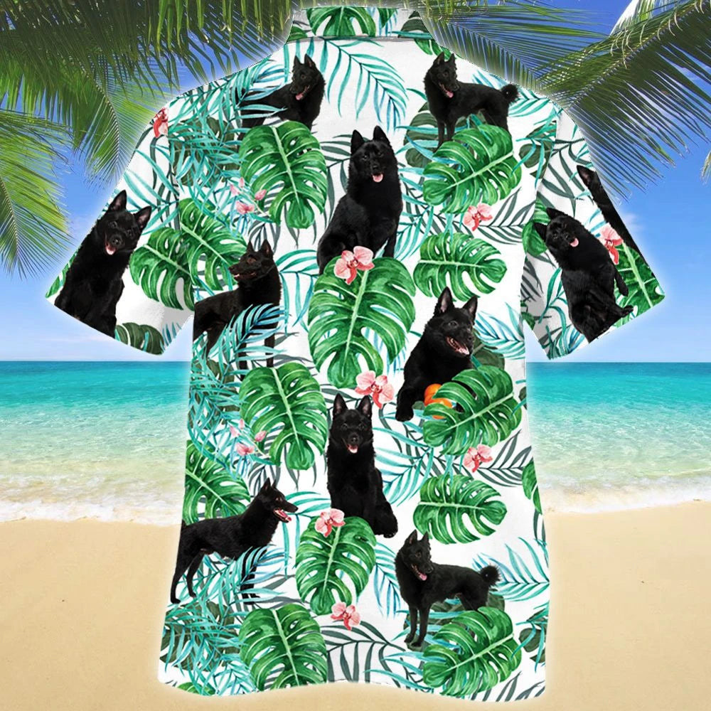Cute Black Schipperke Dog Tropical Plant Pattern Hawaiian Shirt, Hawaiian Shirt Gift, Christmas Gift