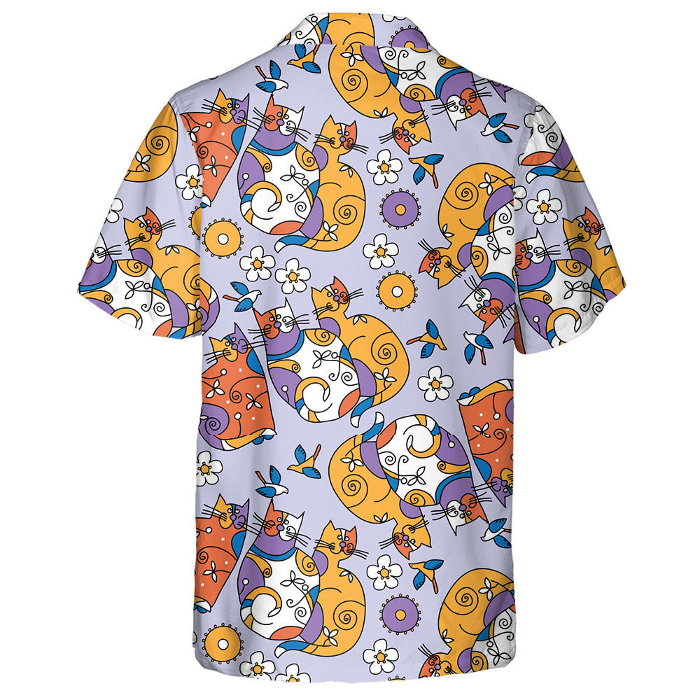 Cat With Friends And White Flower Hawaiian Shirt, Hawaiian For Gift