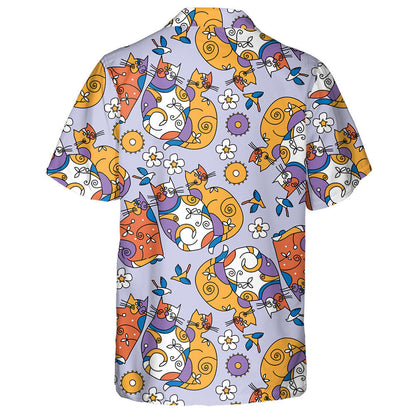 Cat With Friends And White Flower Hawaiian Shirt, Hawaiian For Gift