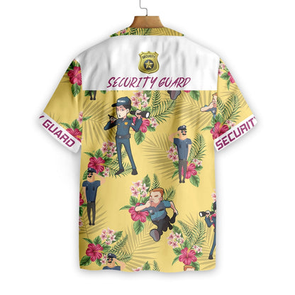 Security Guard Pattern On Yellow Background Design Hawaiian Shirt, Hawaiian Shirt Gift, Christmas Gift