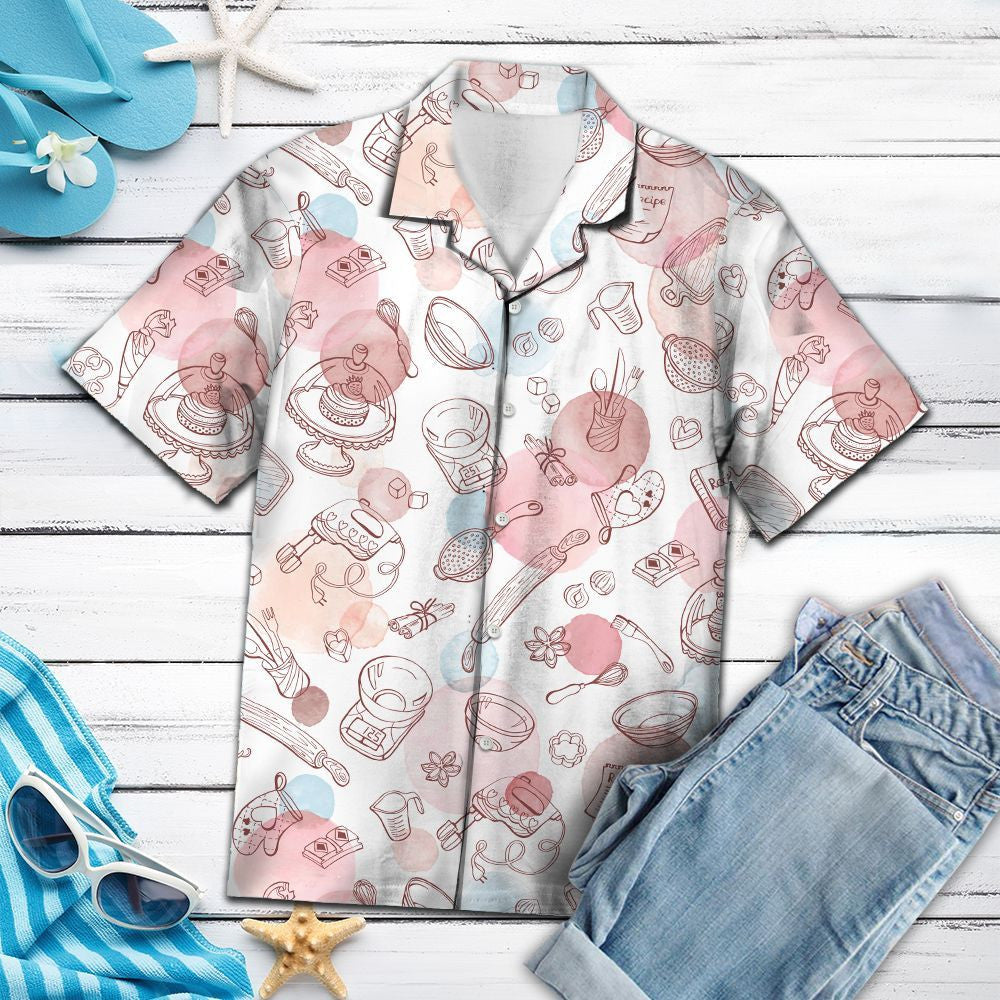 Watercolor Hand Drawn Baking Life For Ladies Hawaiian Shirt, Hwaiian For Gift