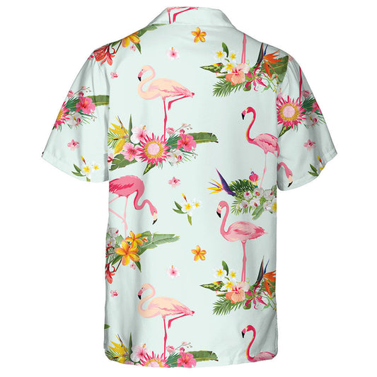 Flamingo Bird And Colorful Tropical Flowers Hawaiian Shirt,Hawaiian Shirt Gift, Christmas Gift