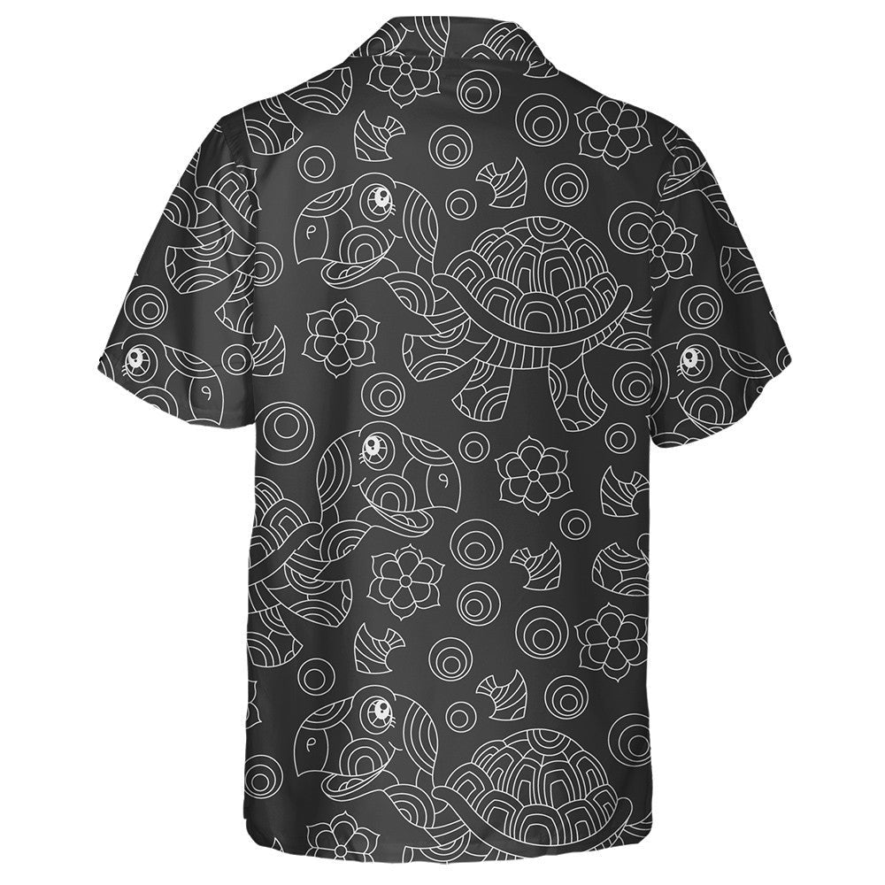Light Contour Cartoon Fun Turtles And Fish Hawaiian Shirt, Hawaiian Shirt Gift, Christmas Gift