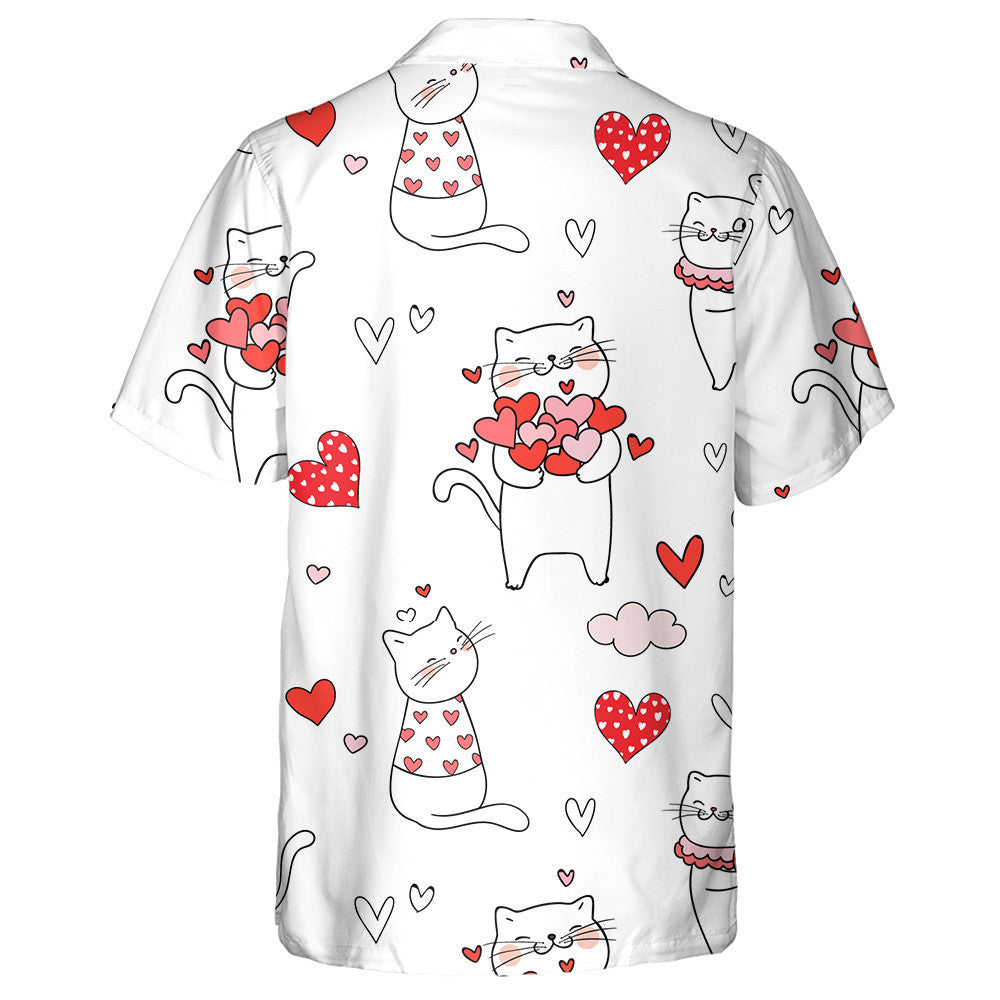 Cute Cat With Red Heart For Valentine Day Hawaiian Shirt, Hawaiian Shirt Gift, Christmas Gift