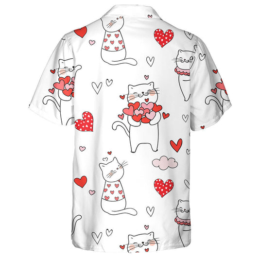 Cute Cat With Red Heart For Valentine Day Hawaiian Shirt, Hawaiian Shirt Gift, Christmas Gift