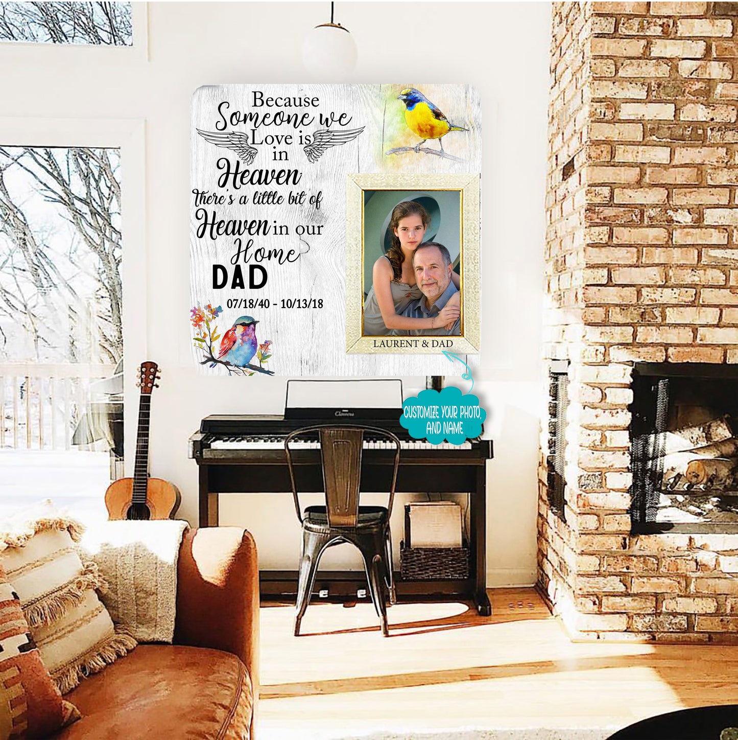 I miss you so much Dad On your birthday Memorial Picture Frame - Keepsake Plaque That Holds a custom Photo - Sympathy Gift to Tribute The Loss of a Loved One