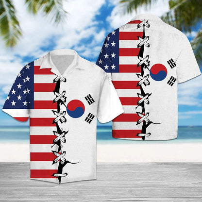 Flag Of South Korea And American Root Pattern Hawaiian Shirt, Hawaiian Shirt Gift, Christmas Gift