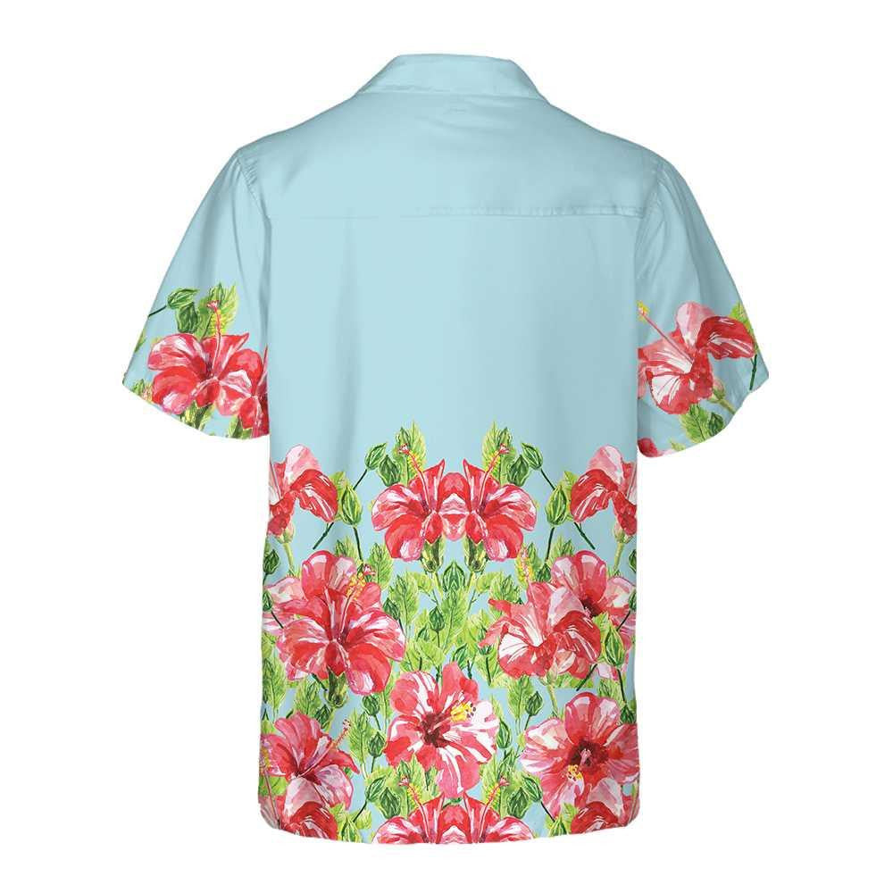 Watercolor Hibiscus Flower Light Blue Theme Design Hawaiian Shirt, Hawaiian Shirt Gift, Christmas Gift