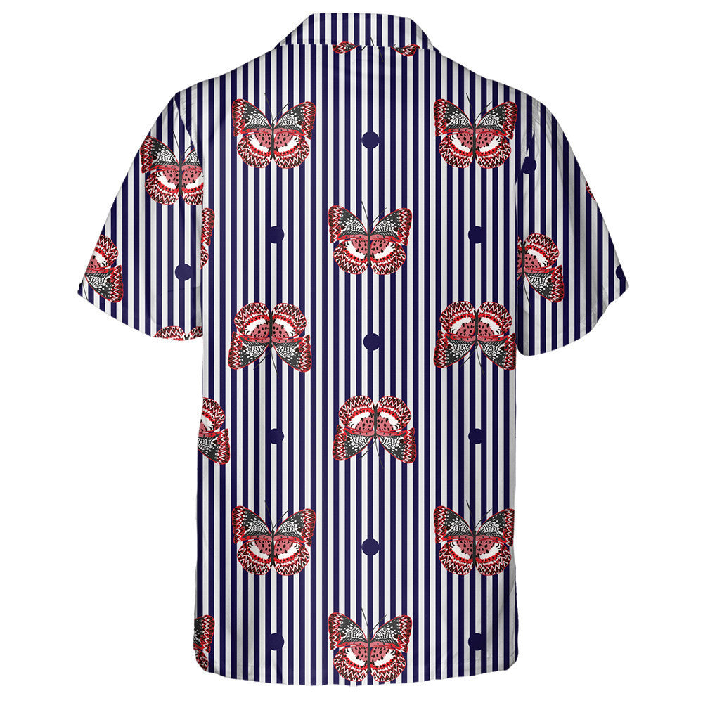 Theme Butterfly On Navy Blue And White Stripe Background Hawaiian Shirt, Hawaiian Shirt Gift, Christmas Gift