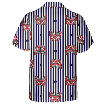 Theme Butterfly On Navy Blue And White Stripe Background Hawaiian Shirt, Hawaiian Shirt Gift, Christmas Gift