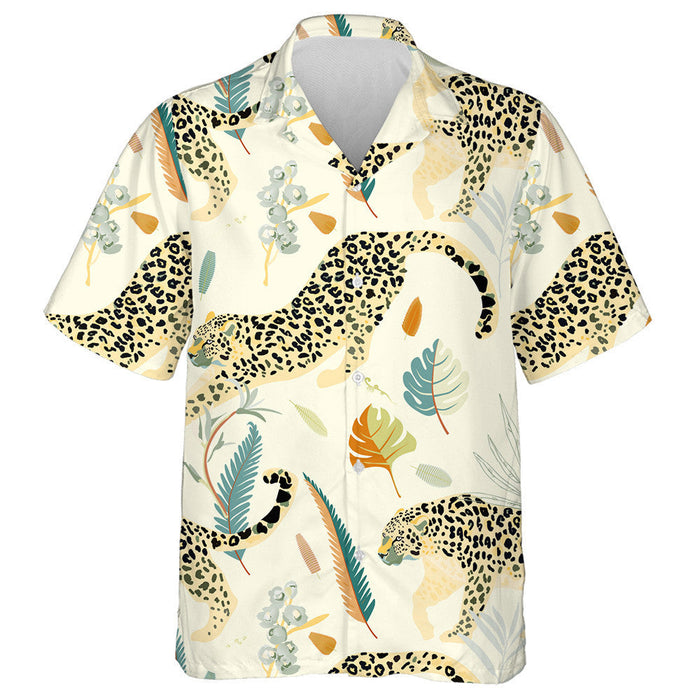 Wild African Two Leopards On Light Cream Background Hawaiian Shirt, Hawaiian Shirt Gift, Christmas Gift